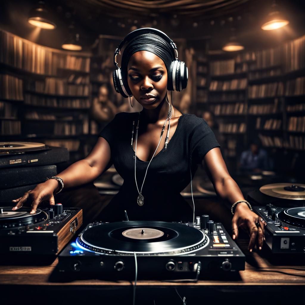 Soulful DJ Plays Music on Decks in HDR