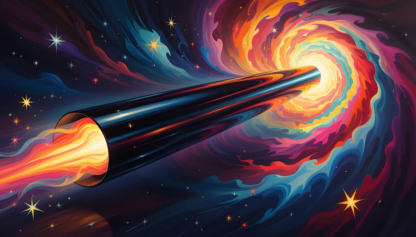 Sleek Cylinder Races Through Kandinsky-esque Star Vortex