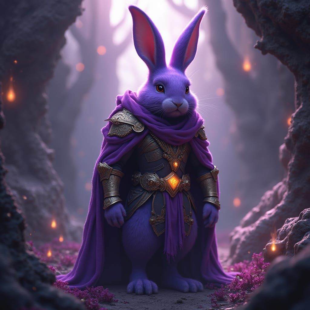 Regal Purple War Bunny in Dark Fantasy Armor