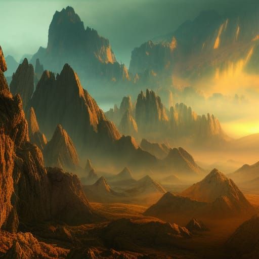 Sunrise Mountain Range in Detailed Matte Painting