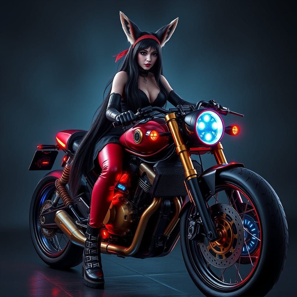 Goth Witch Queen on Cyberpunk Motorcycle