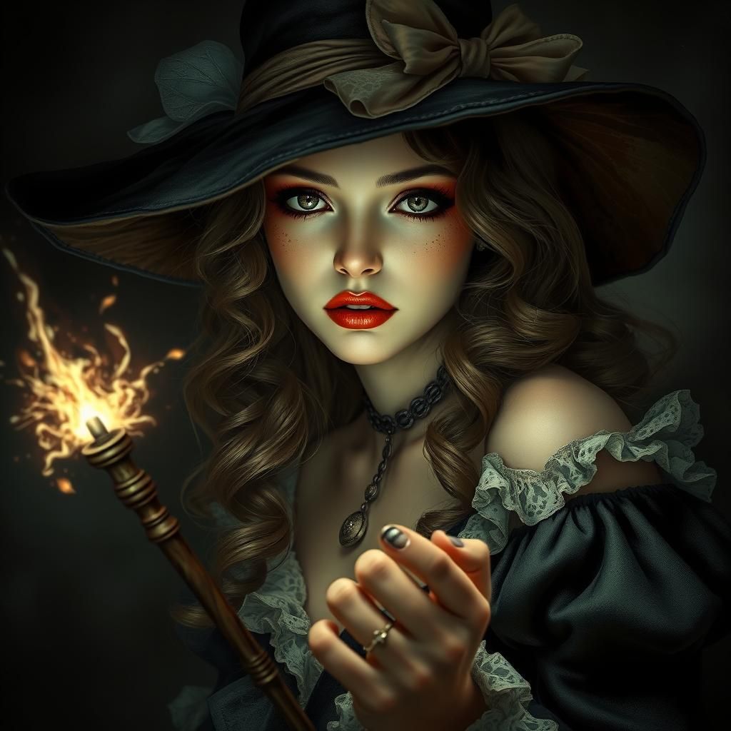 Dreamy Witch Portrait in Gothic Horror Style