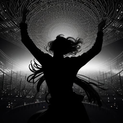 Woman Falling into Musical Void: Hyperrealistic Rendering