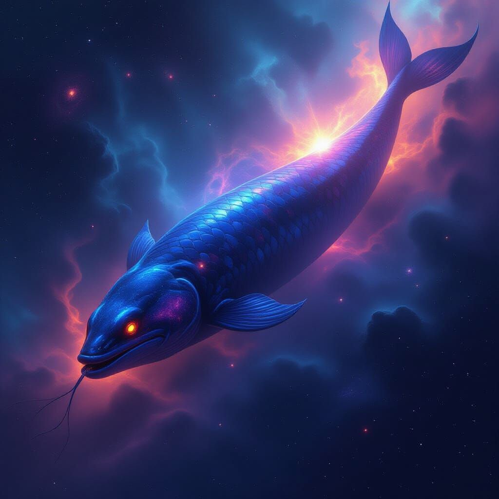 Bioluminescent Space Eel in Cosmic Nebulae