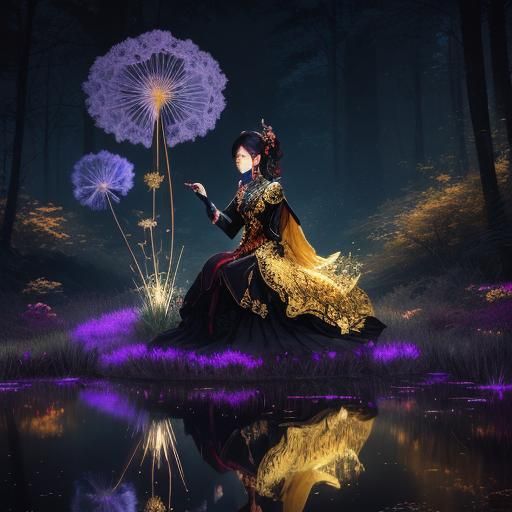 Ornate Japanese Princess in Mirrored Reflection