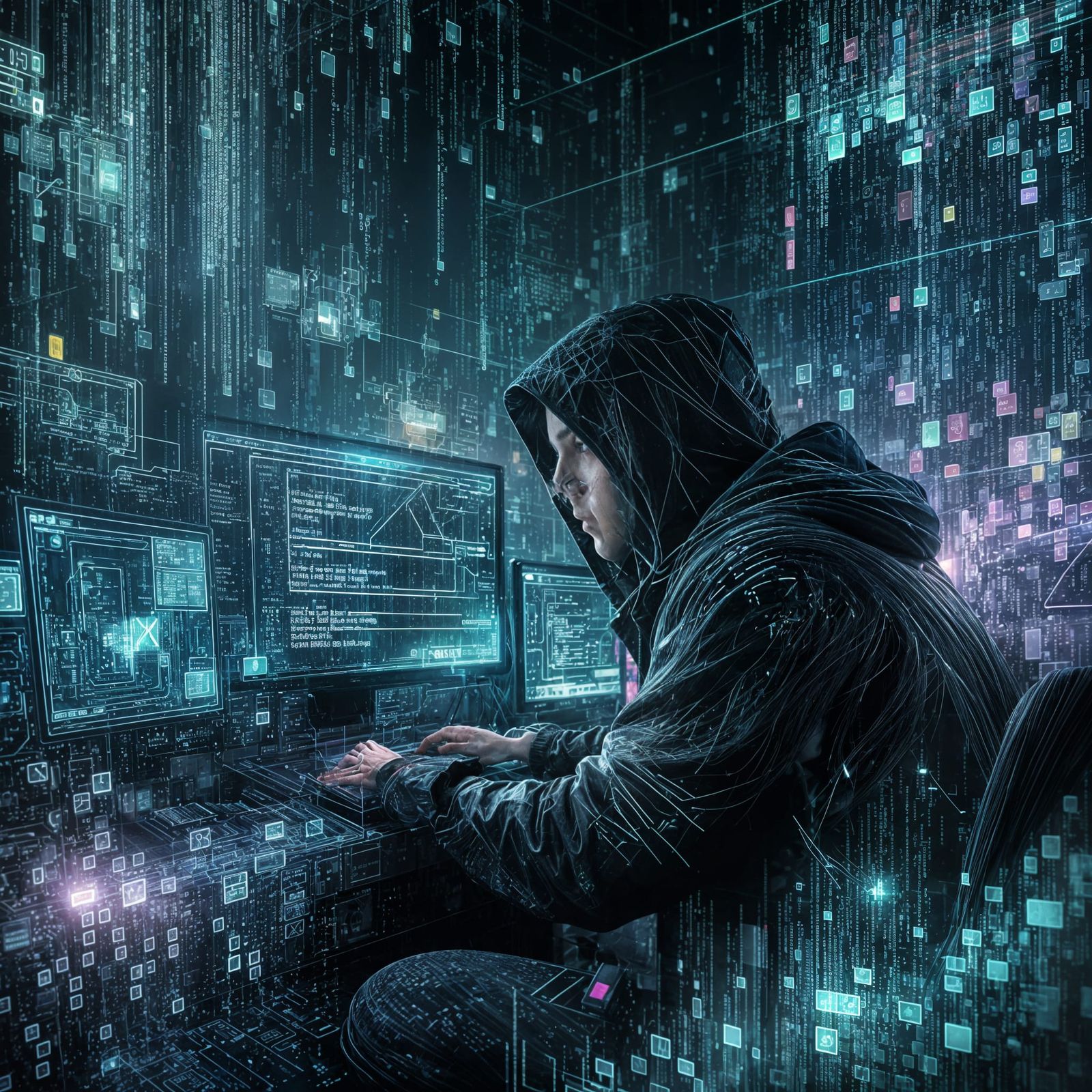 Hacker Immersed in Cascading Digital Data