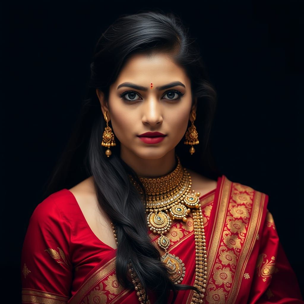 Elegant Woman in Traditional Indian Sari Portrait