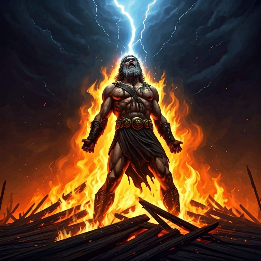 Heracles' Fiery Death: Epic Fantasy Art