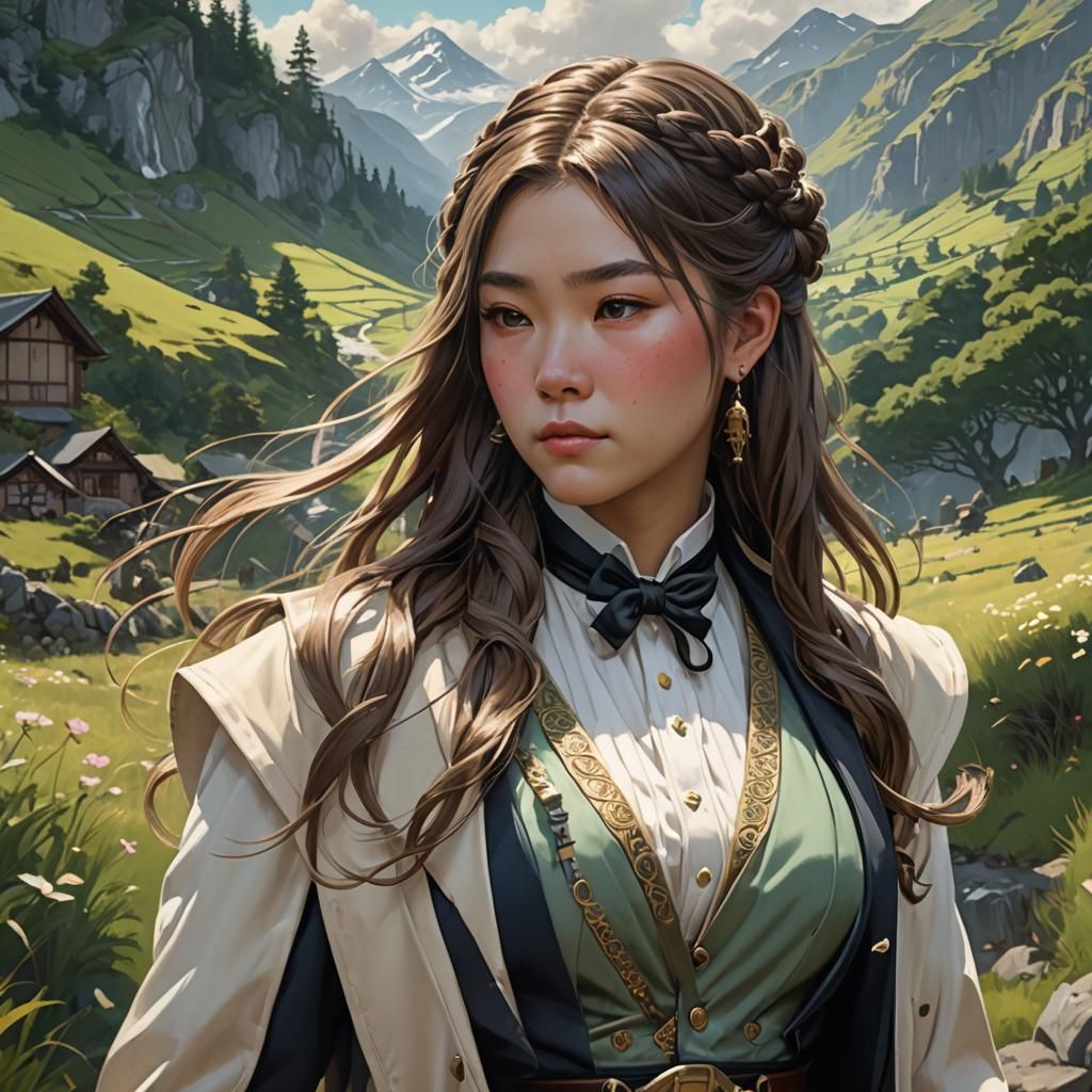 Highland Stroll: Detailed Portrait in Hyperreal Style