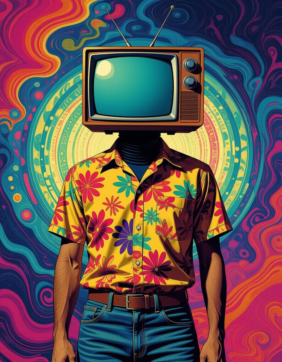 Surreal TV Head Portrait in Sci-Fi Style