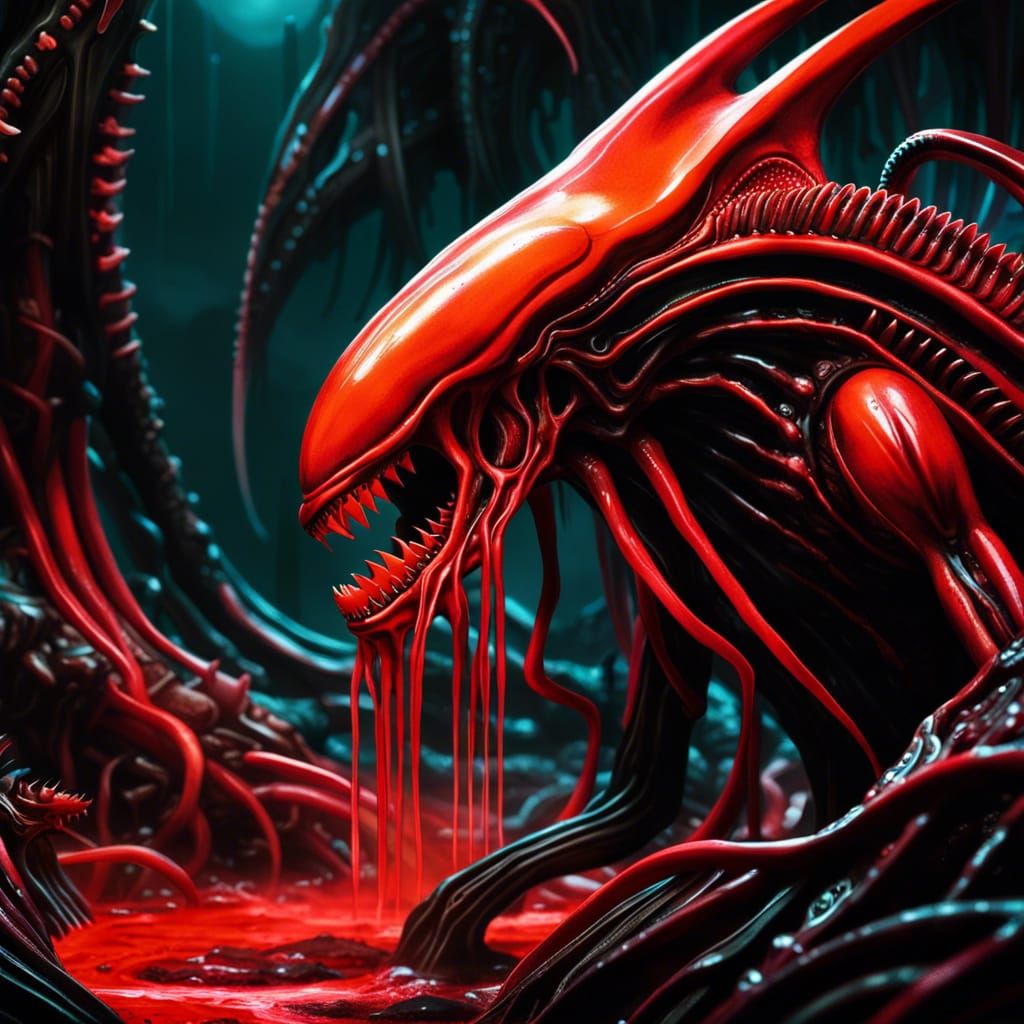 Terrifying Xenomorph in Biomechanical H.R. Giger Style