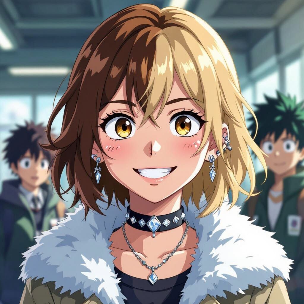 Anime Girl with Ice Quirk and Diamond Choker