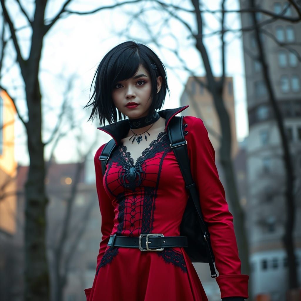 Goth Peni Parker in Elegant Red Dress with Web Lace and SP//...