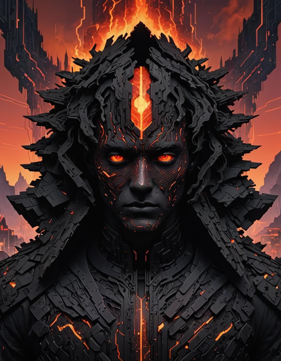 Lava Man in Surreal Neofuturistic Landscape