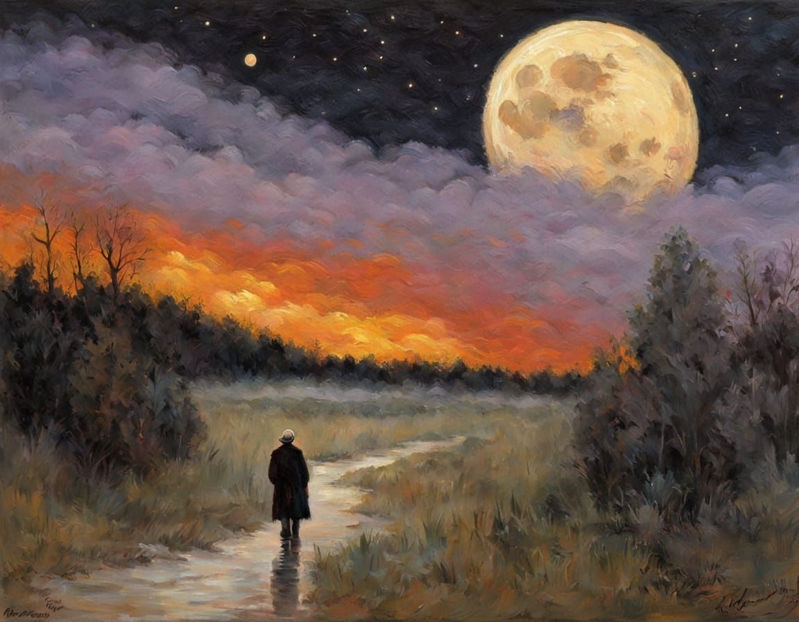 Man Walks to Barron Land Under Magnificent Moon