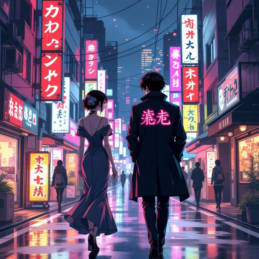 Neon Dreamscapes: Tokyo Street Scene in Vibrant 90s Style