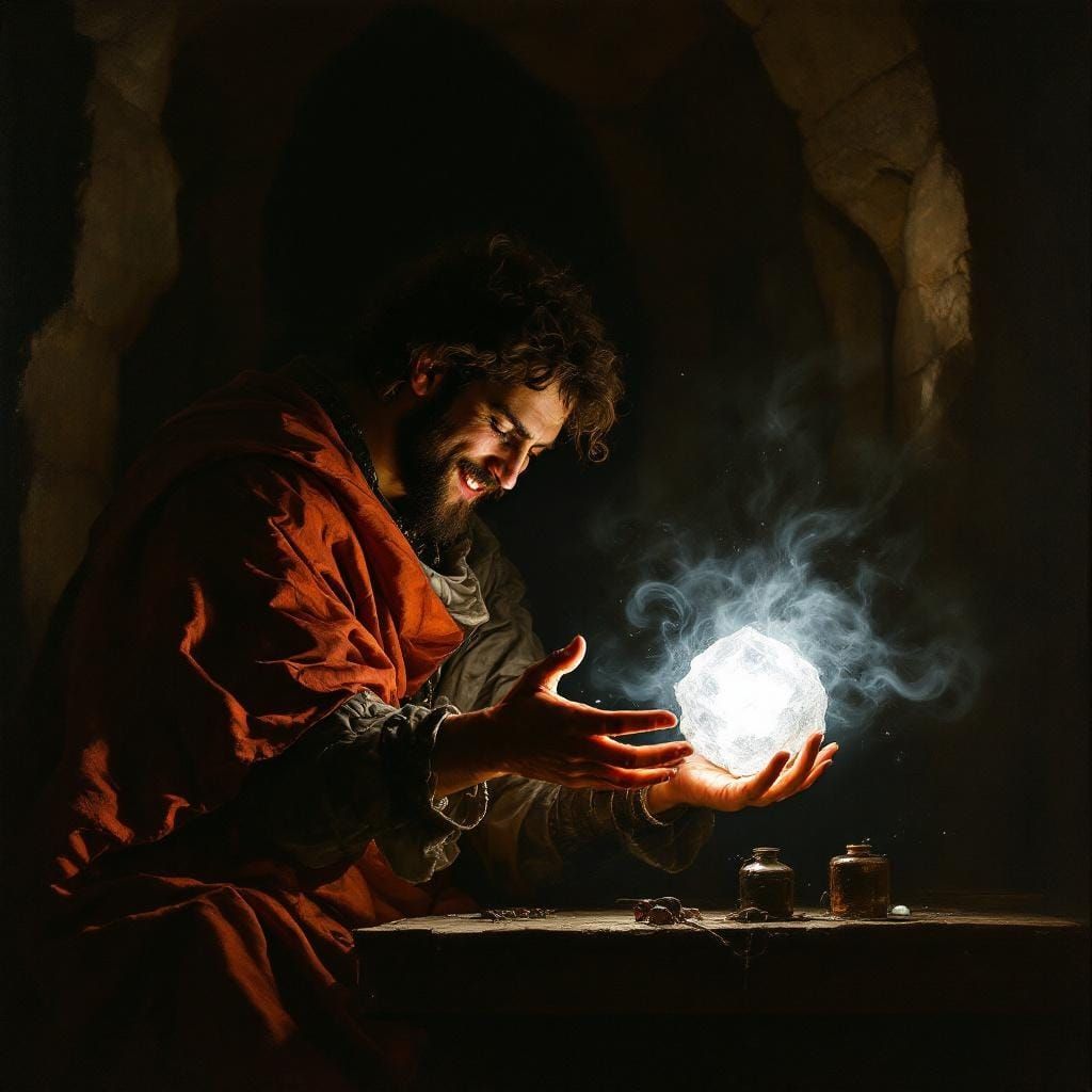 Renaissance Alchemist Holding a Glowing Stone
