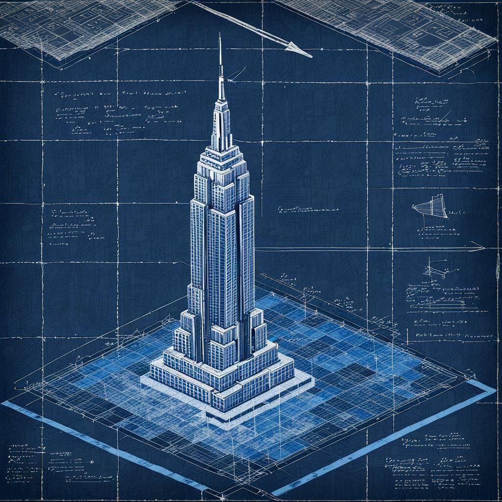 Empire State Building Blueprint with Grunge Effect