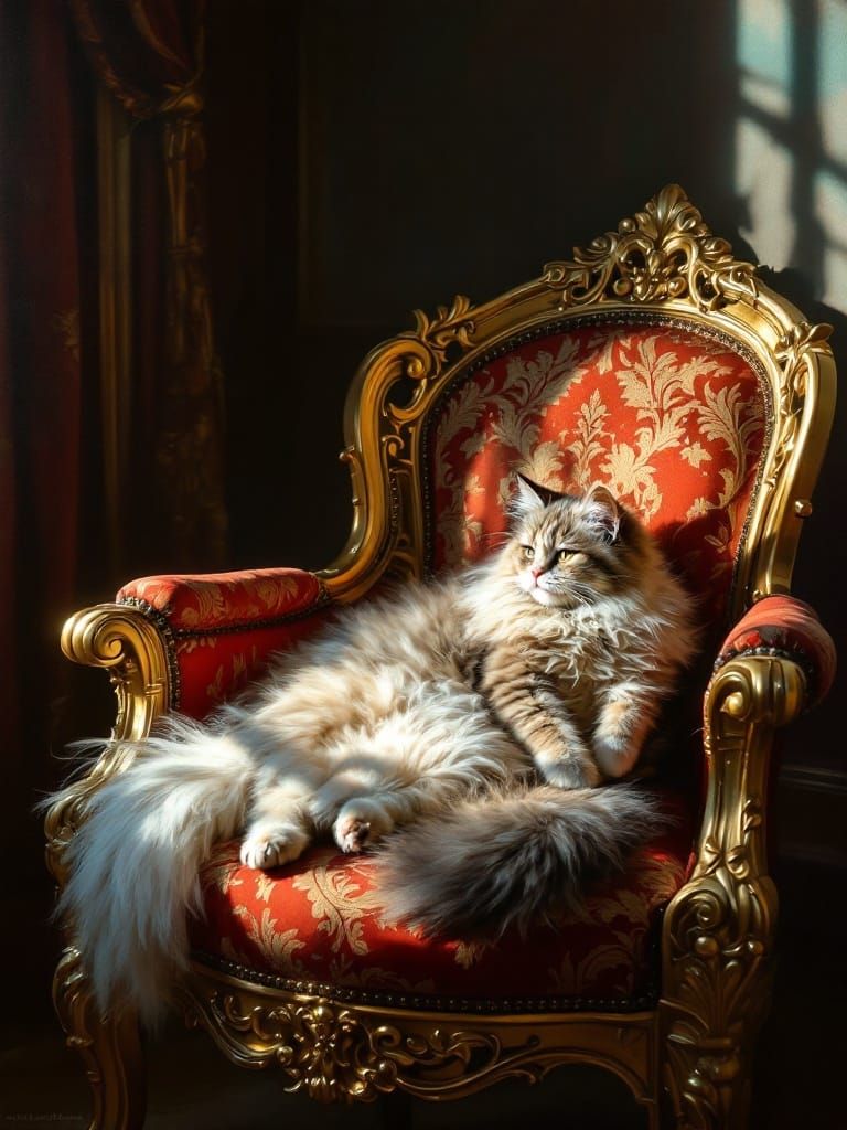 Elegant Feline Ruler in Rococo Opulence