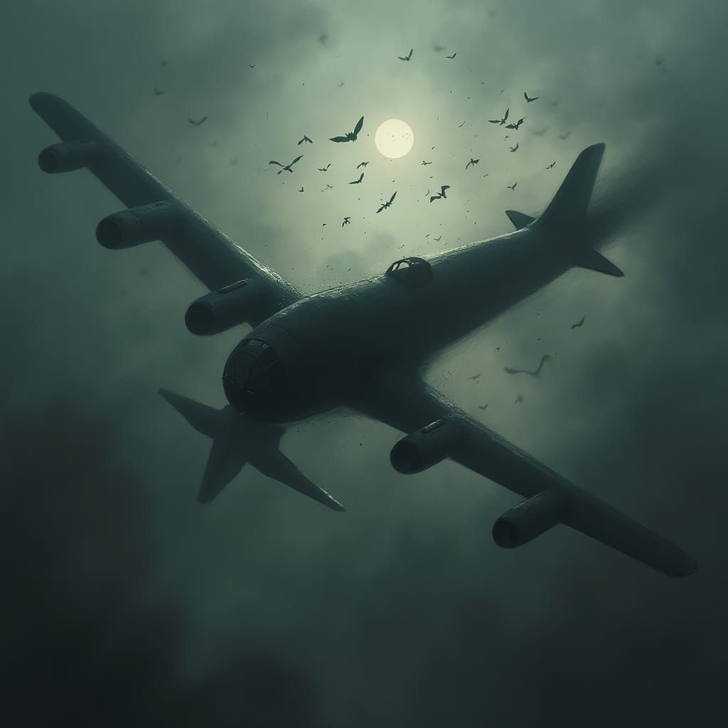 B-52 Bomber Engulfed in Swirling Bats