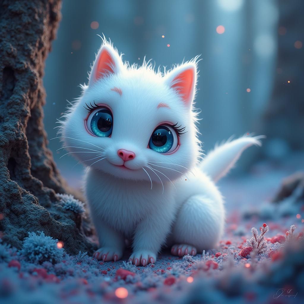 Whimsical Furball Creature in Mystical Environment