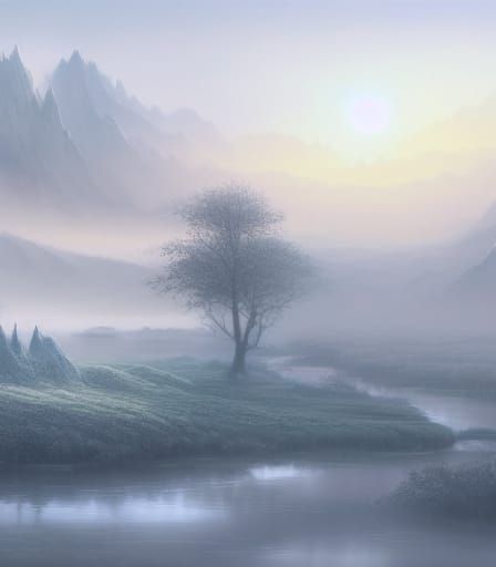 Ethereal Landscape: White Morning Mist in Digital Art
