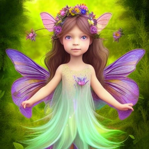 Whimsical Faerie Girl in Flower Garden