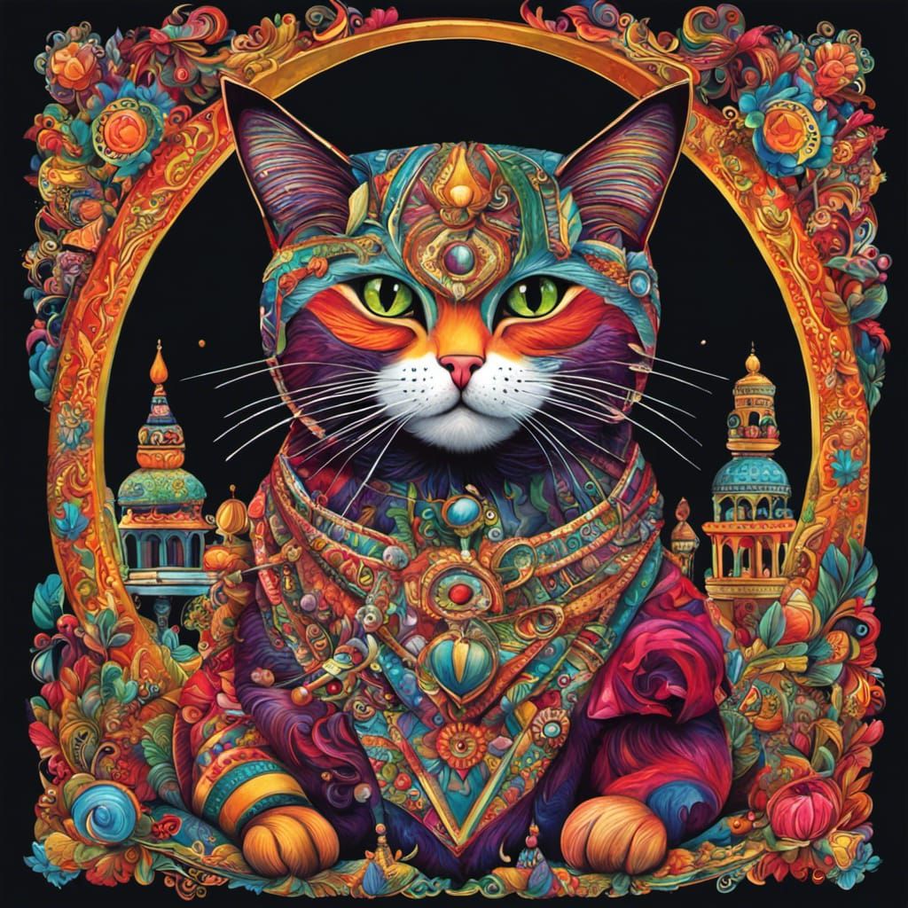 Cute Cat Holding Sign in Triadic Colors