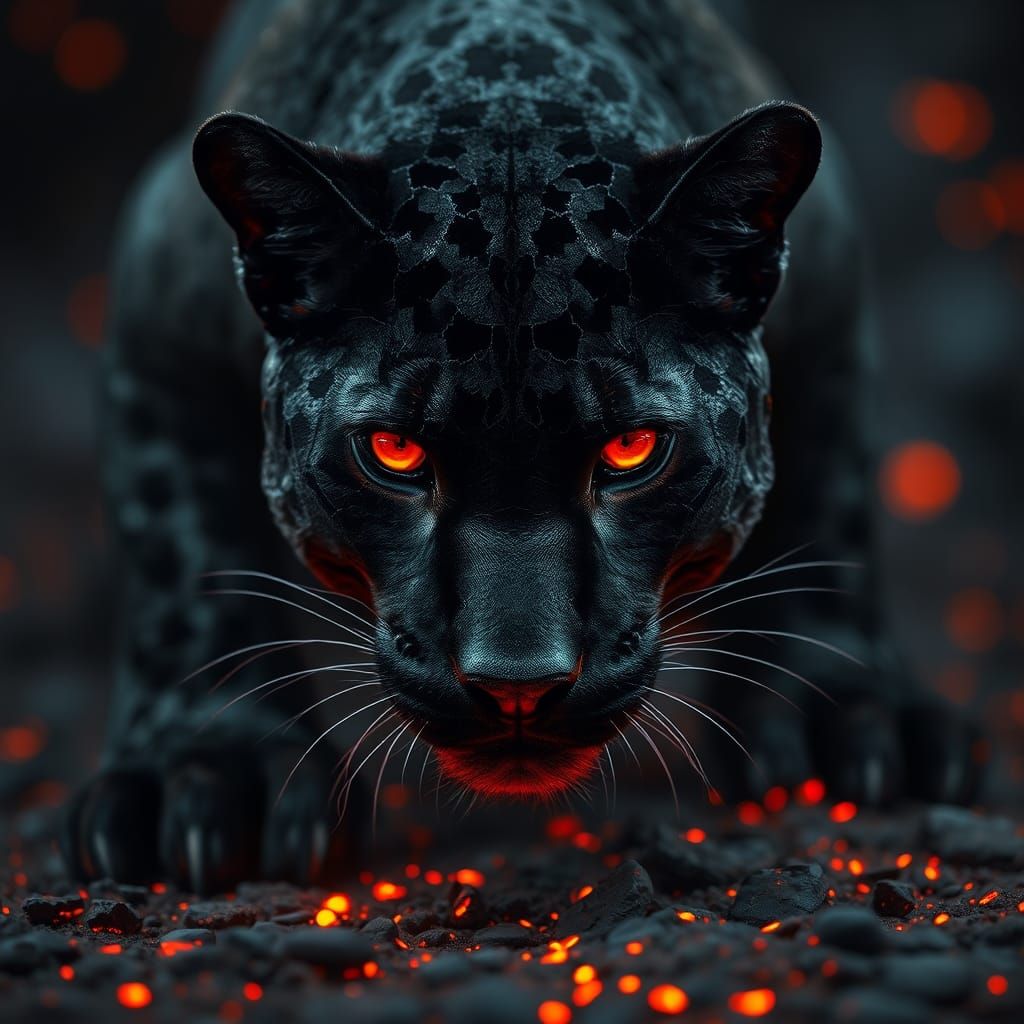 Magma Mosaic Panther with Molten Eyes