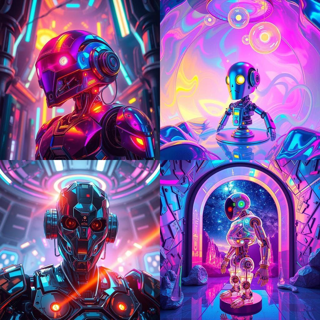 Ethereal Robot Unveiled in Vibrant Futuristic Sanctuary