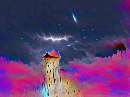 Lonely Castle Tower Under a Starry Sky