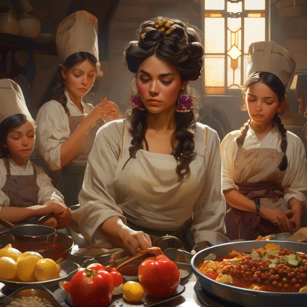 Family Cooking Together: Hyperrealistic Portrait