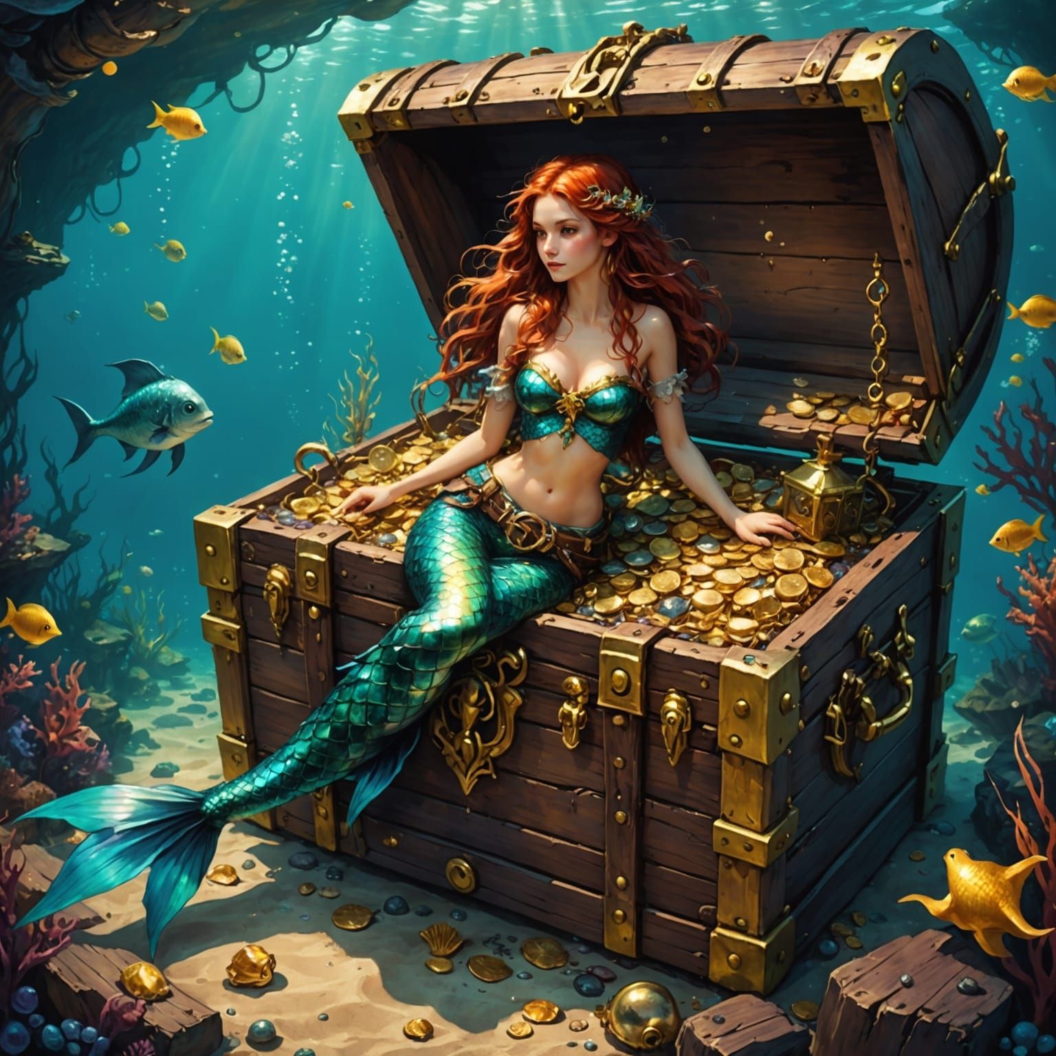 Mermaid Discovers Pirate Treasure Under the Sea in Whimsical...