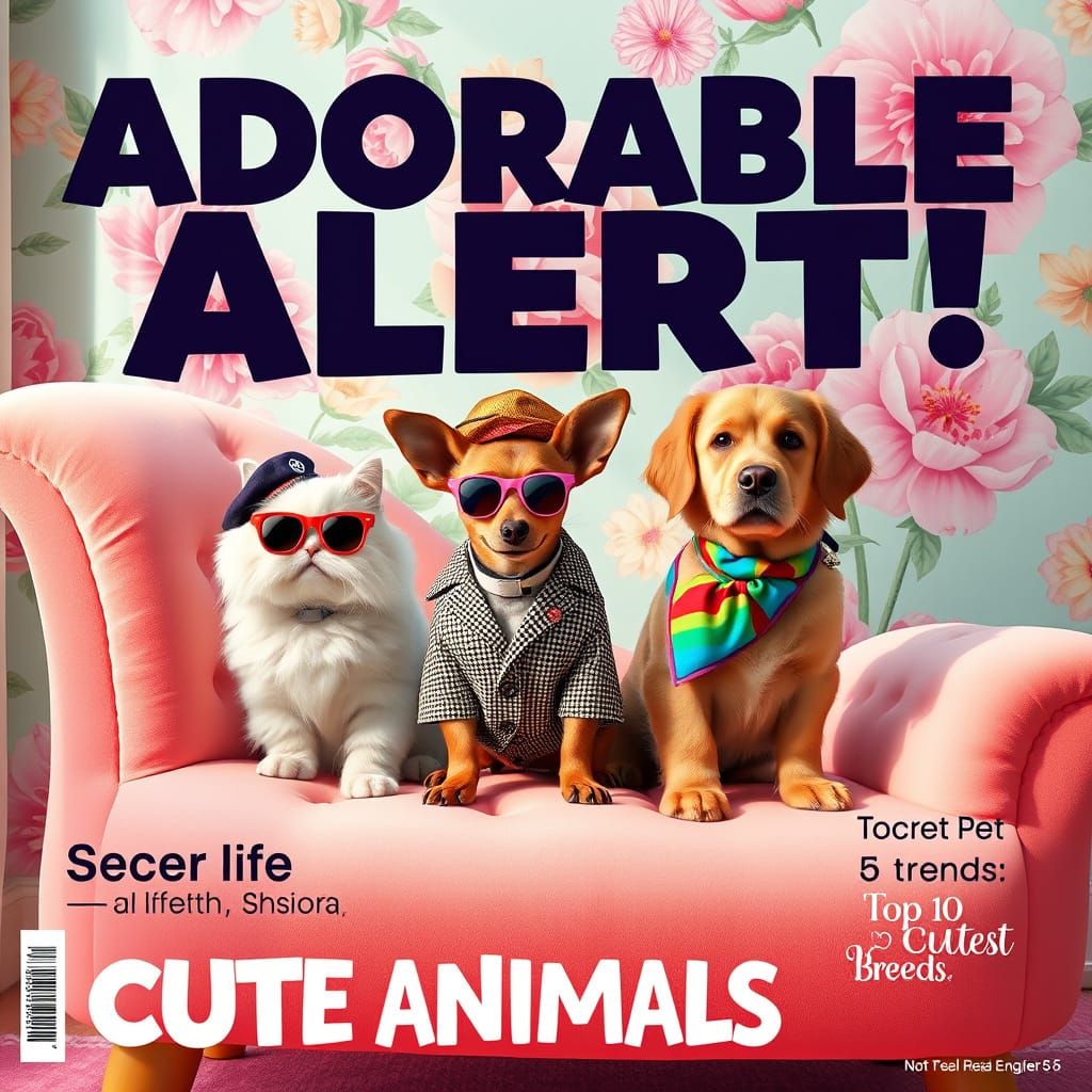 Vibrant Pet Fashion Magazine Cover in Whimsical Wonderland S...