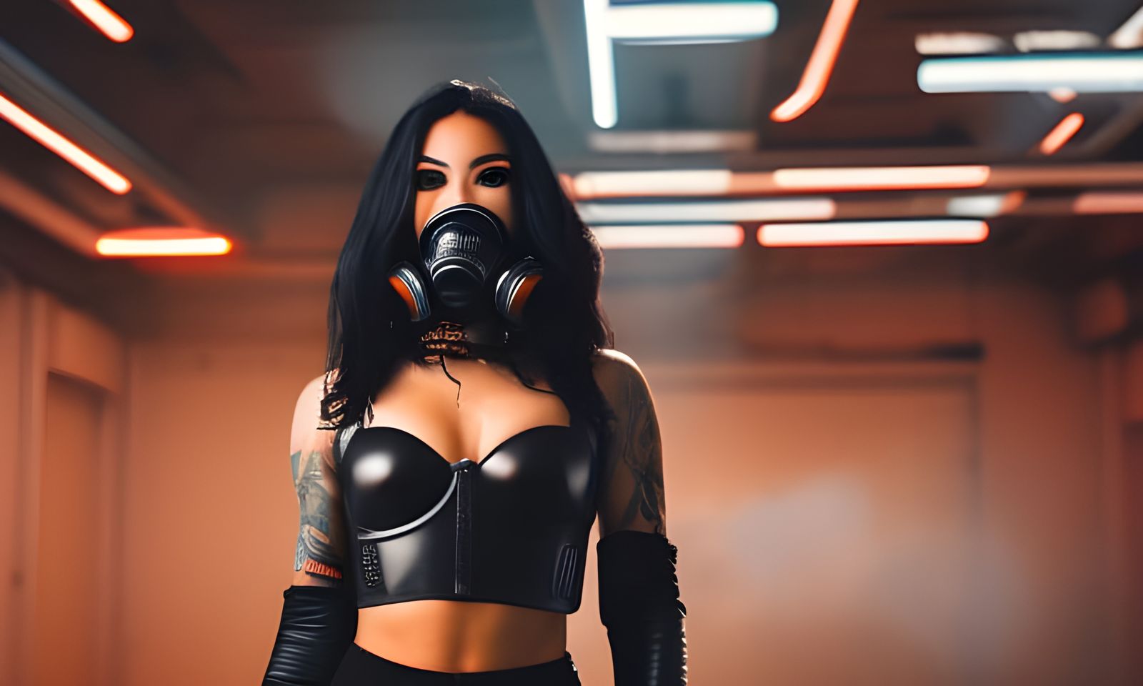 Cyberpunk Woman with Gas Mask Portrait