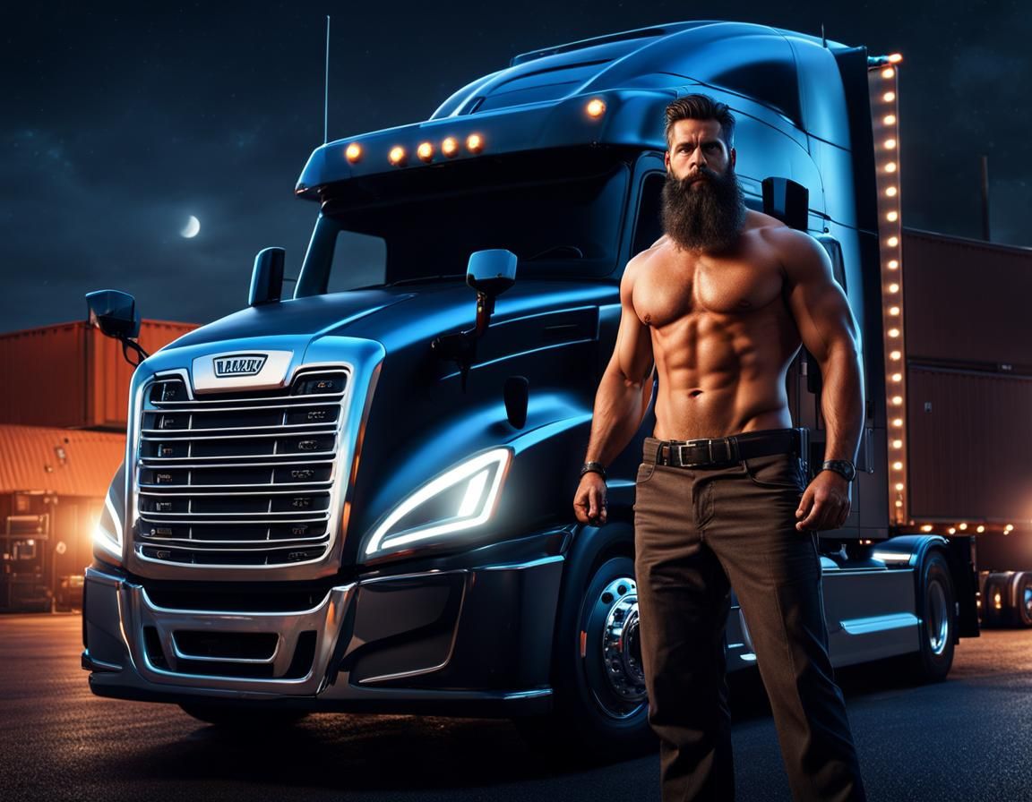 Bearded Trucker's Night Shift: A Detailed Matte Painting
