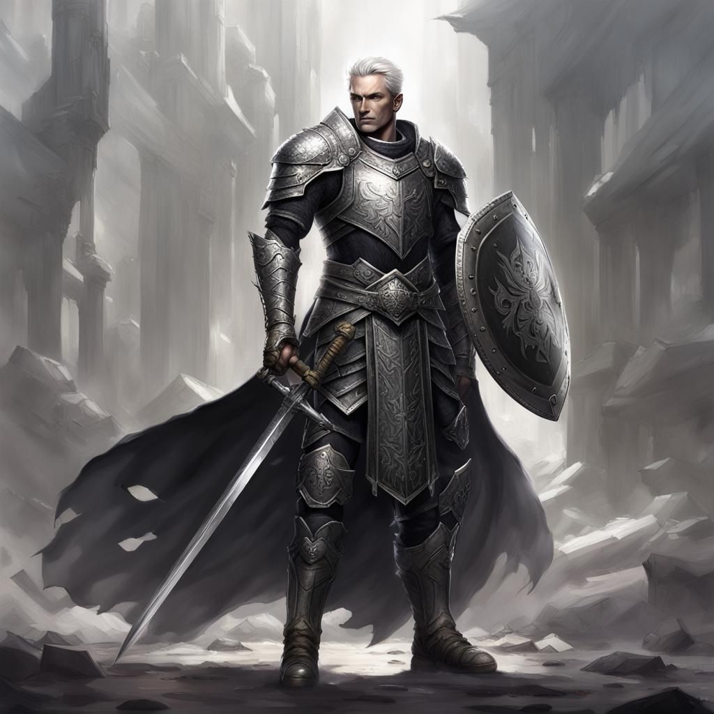 Fallen Aasimar Paladin of Shadows in Black Armor