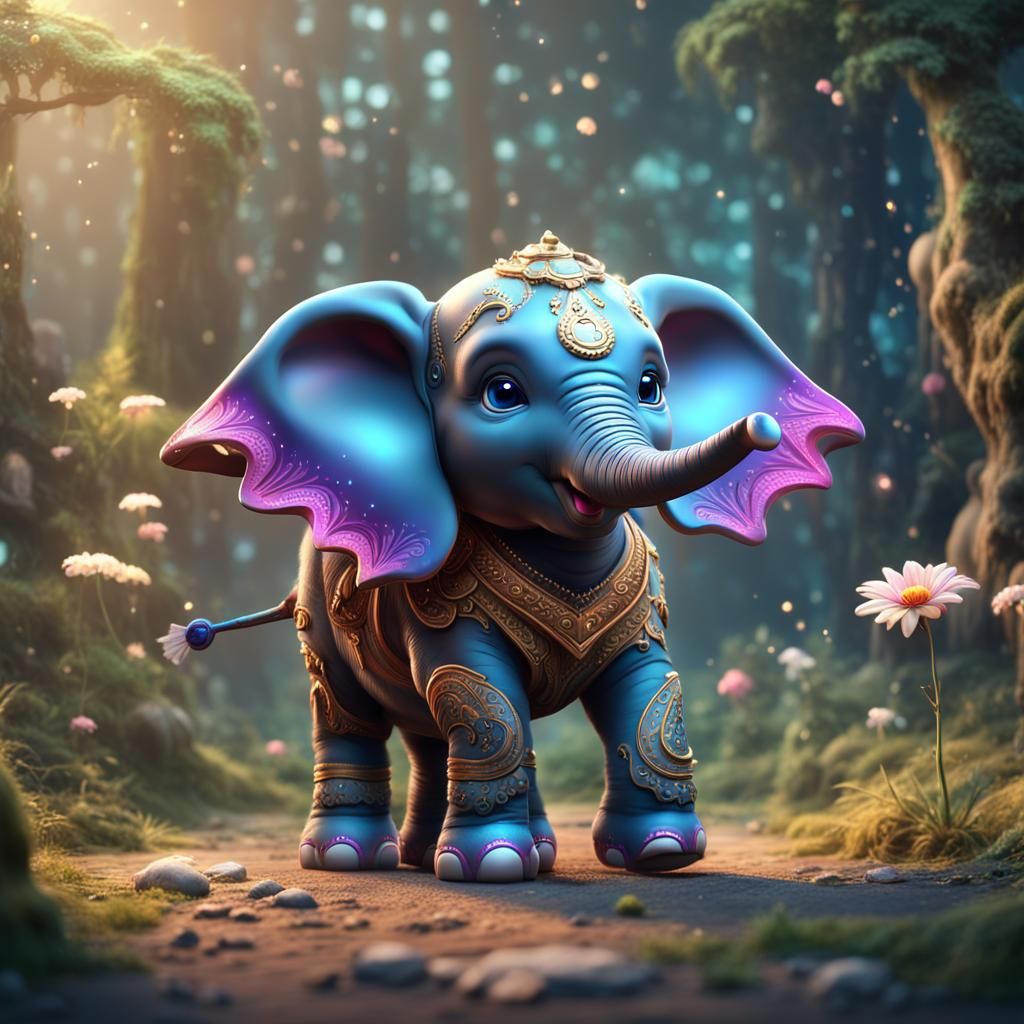 Baby Elephant Unicorn in Detailed Fantasy Art
