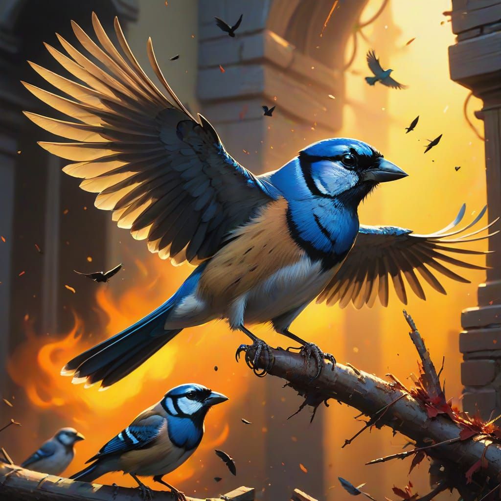 Vibrant Bluejays Engage in Epic Avian Battle