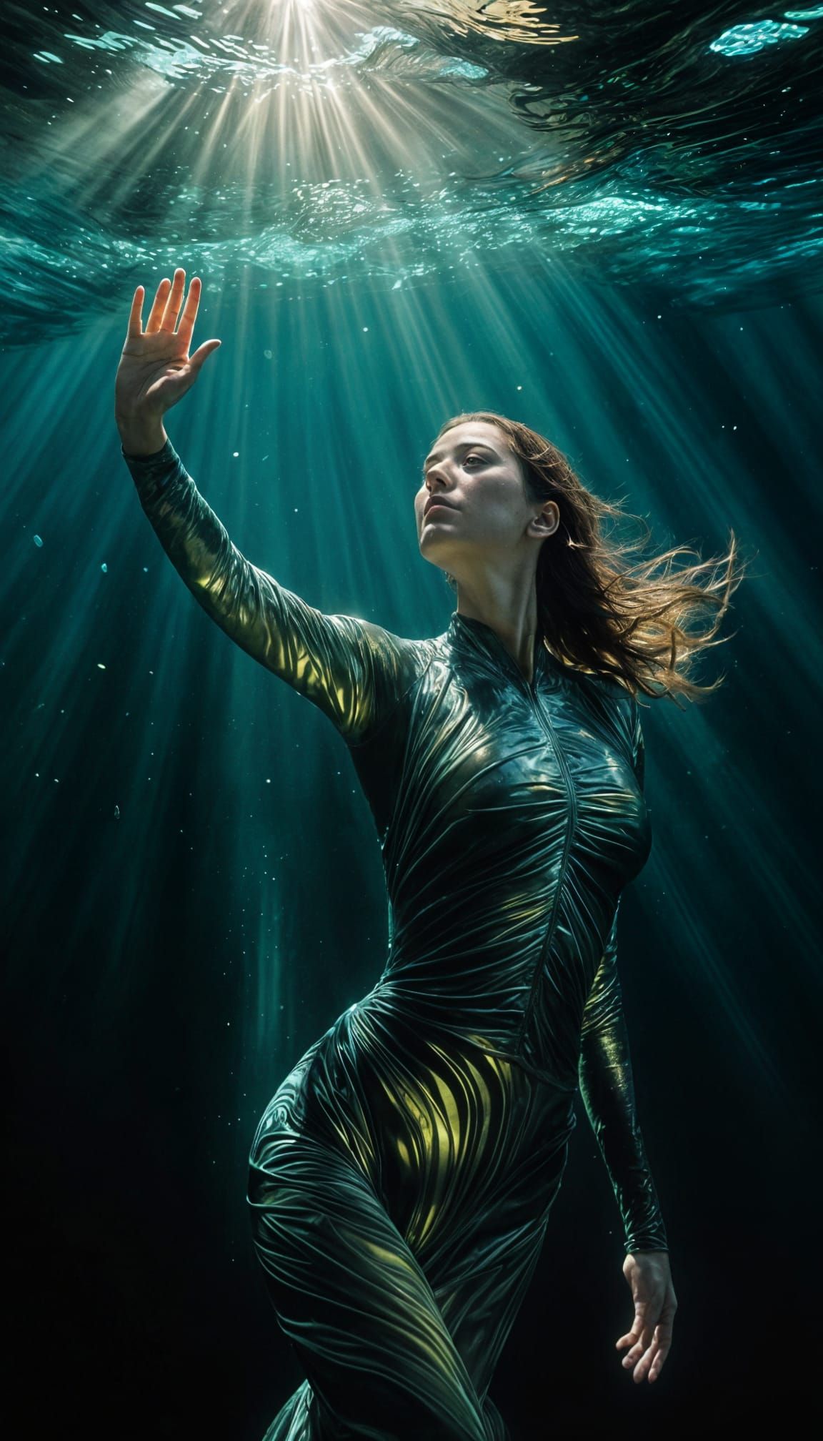 Underwater Bioluminescent Scene with Eerie Glow