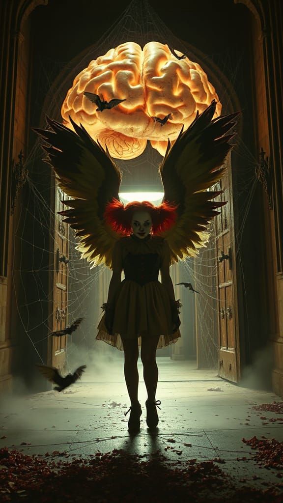 Sinister Clown Angel in Grand Cathedral