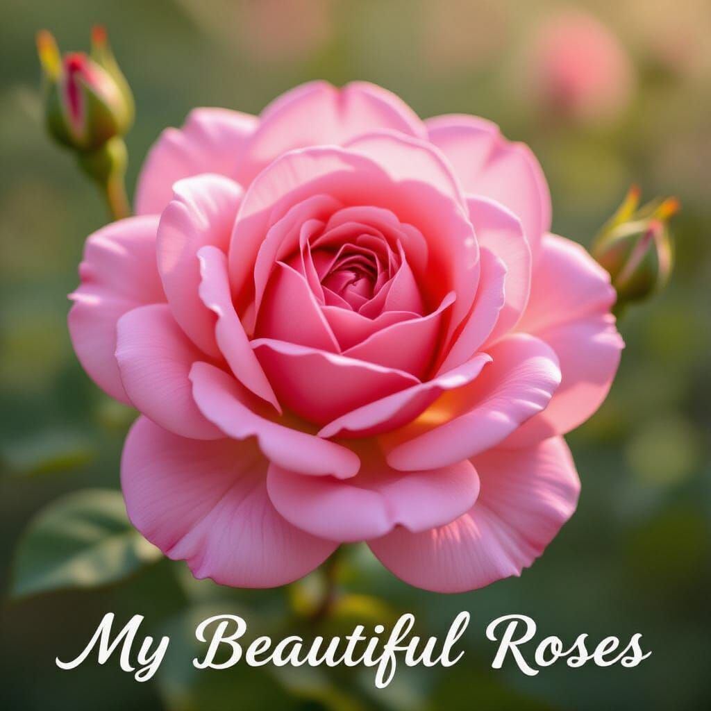 Vibrant Pink Rose in Bloom, Botanical Art Style