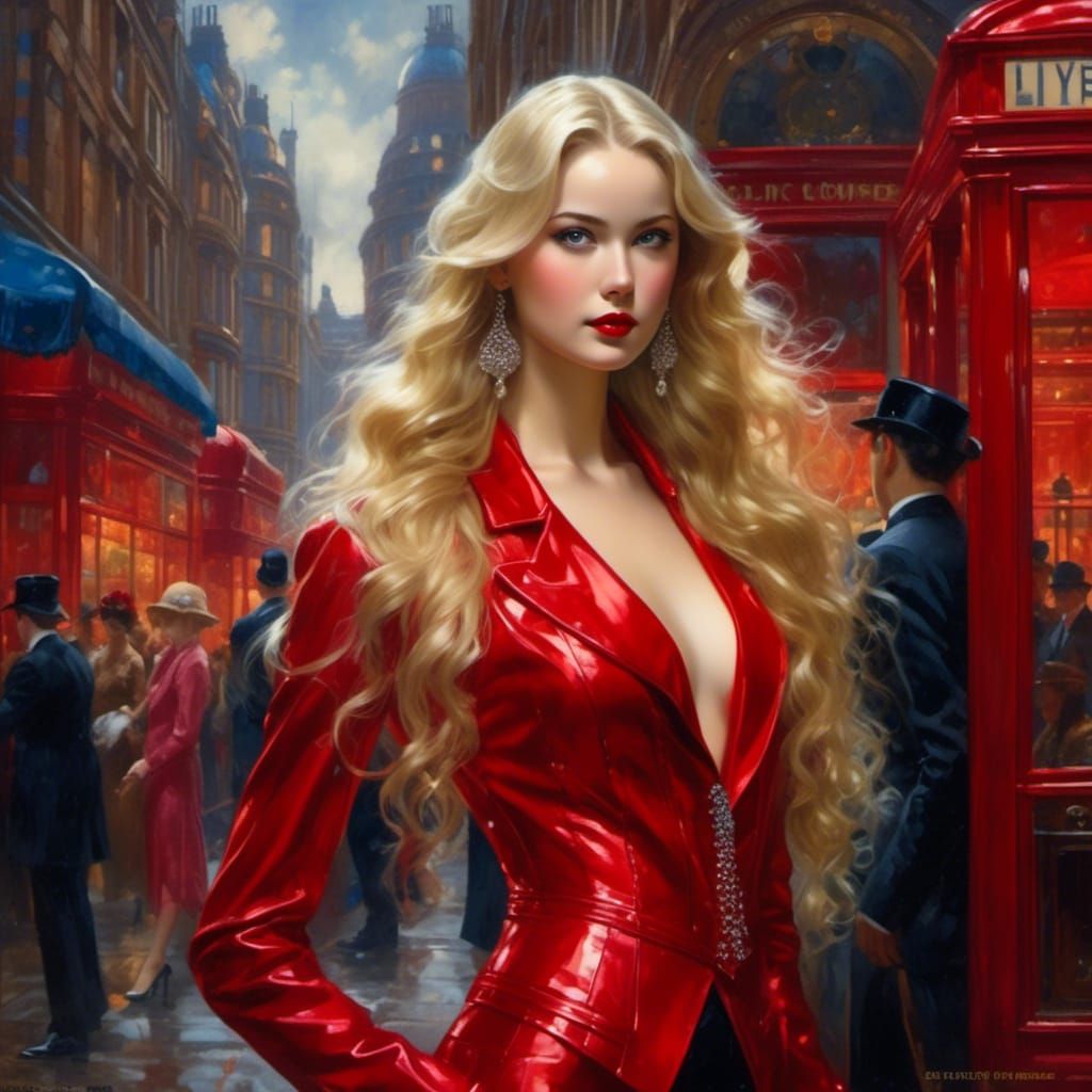 Elegant 1920s Woman in Red Latex Outfit