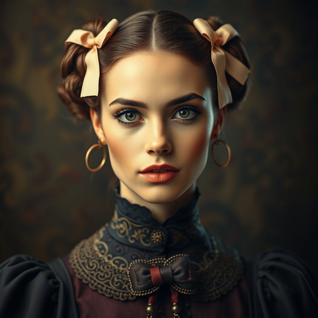 Vintage Woman with Bows: Hyperrealistic Digital Art