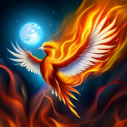 Phoenix in Flight with Fire Flowers