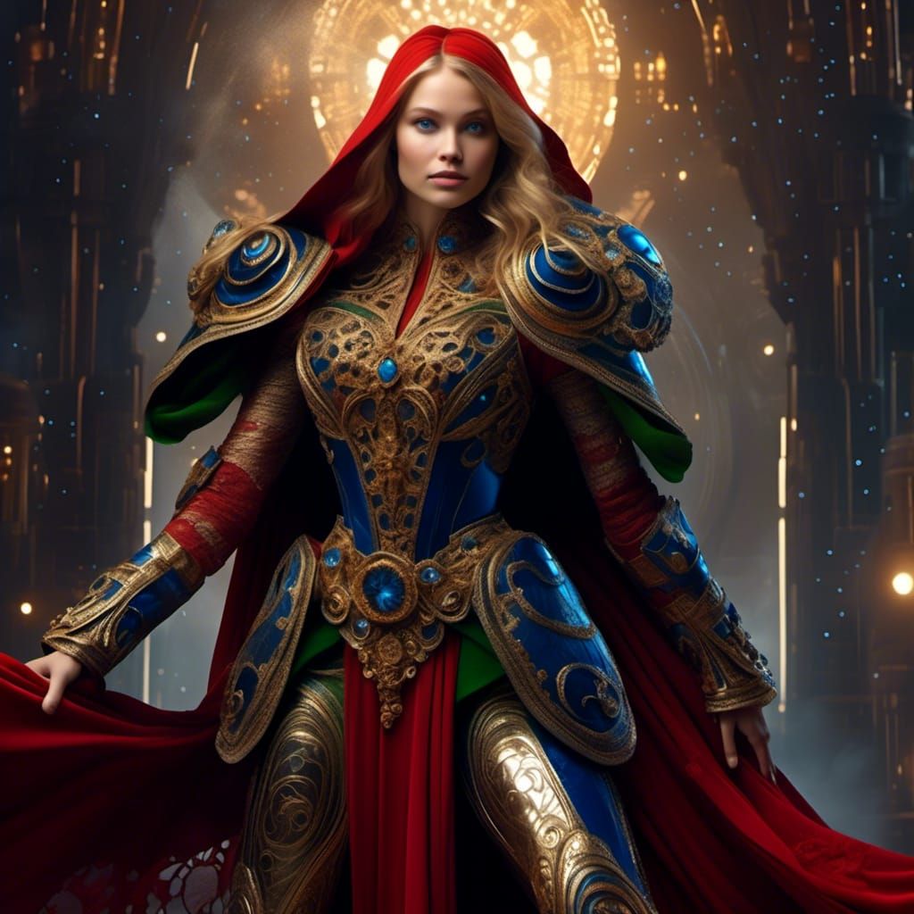 Blonde Woman in Electric Blue Dress, Star Wars Style