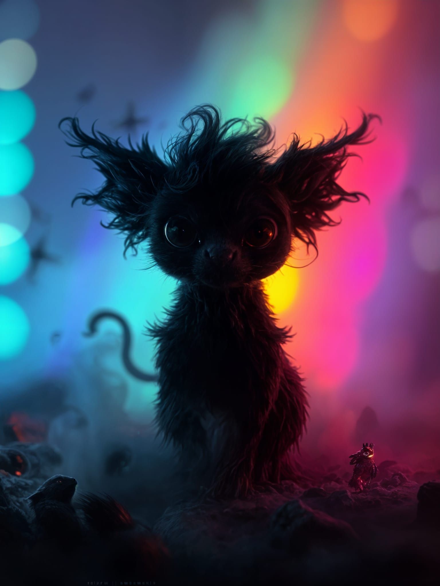Smoky Shadow Creature in Rainbow Light: Digital Art