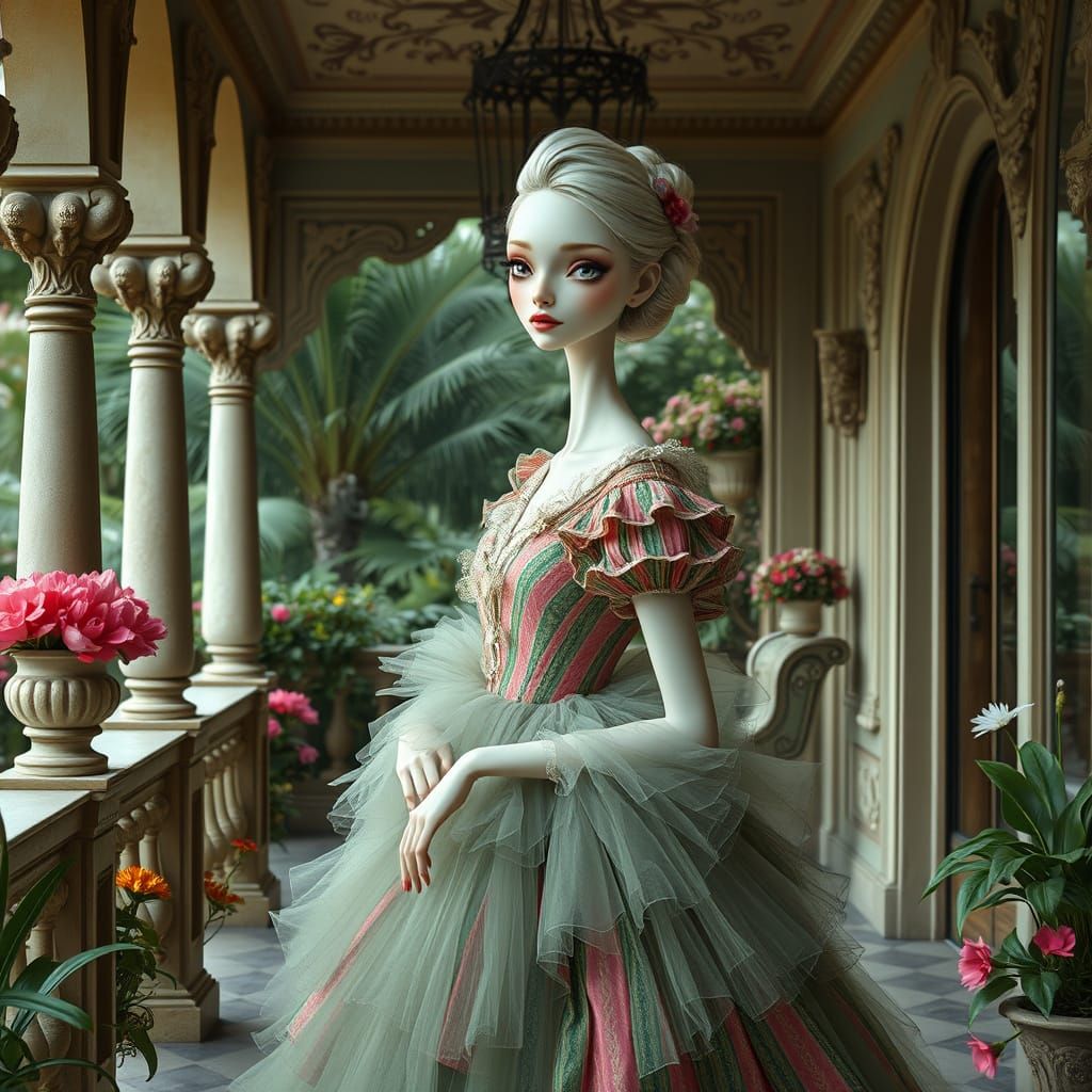 Ethereal Victorian Beauty on a Whimsical Veranda