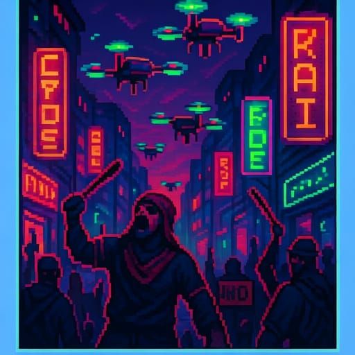 8-Bit Neon Streets with Glitching Drones