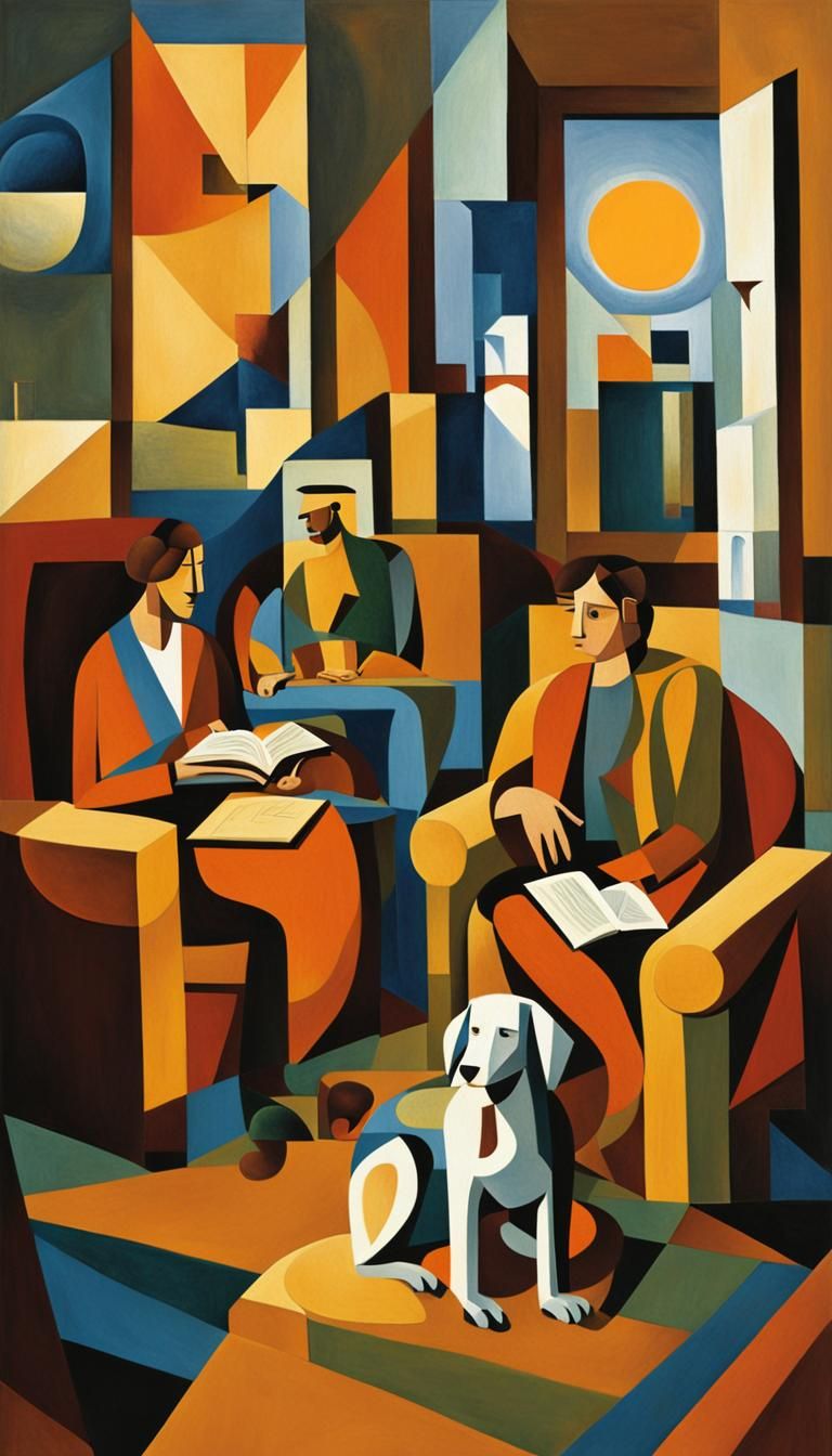 Cubist Family Scene in a Cozy Living Room